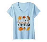 Mujer Finalmente es Autismo Divertido otoño para los Amantes del otoño Camiseta Cuello V