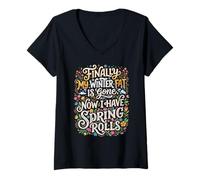 Mujer Finalmente, mi Grasa de Invierno se ha ido. Ahora Tengo rollitos de Primavera. Juego de Palabras Camiseta Cuello V