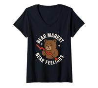 Mujer Finanzas Humor Accidente del mercado de valores Invertir Meme Stonks Camiseta Cuello V