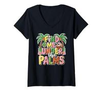 Mujer Find Me Under The Palms Cool Tropical Retro Beach Vacaciones Camiseta Cuello V