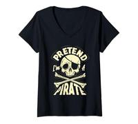 Mujer Fingir Que Soy un Pirata cráneo Huesos Cruzados fácil Divertido Halloween Camiseta Cuello V