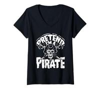 Mujer Fingir Que Soy un Pirata cráneo Huesos Cruzados fácil Divertido Halloween Camiseta Cuello V
