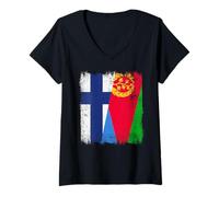 Mujer Finlandia Eritrea Media Bandera Patrimonio Eritrea Finlandesa Camiseta Cuello V