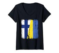 Mujer Finlandia Ucrania Media Bandera Finlandesa Ucrania Heritage Camiseta Cuello V