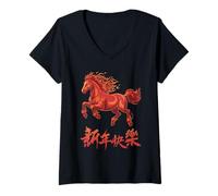 Mujer Fire Horse Lunar New Year of The Horse 2026 Zodiac Camiseta Cuello V