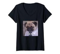 Mujer Fire Me Perro Pug con Trabajo Divertido Meme Borroso Camiseta Cuello V