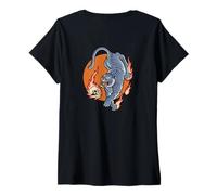 Mujer Fire Tiger Tattoo Backprint - Triste estética Nerviosa Streetwear Camiseta Cuello V