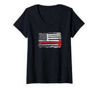 Mujer Firefighter Thin Red Line Flag Hero Fireman American Gift Camiseta Cuello V