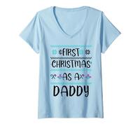 Mujer First Christmas As A Daddy Cute Christmas 1st Winter Dad Father Camiseta Cuello V