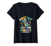 Mujer First Day Last One Awake Camiseta Cuello V