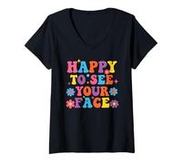 Mujer First Day of School Shirt Happy to See Your Face Camiseta Cuello V