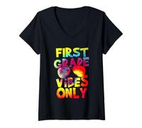 Mujer First Grade Vibes Back To School Teacher Student Tie Dye Camiseta Cuello V