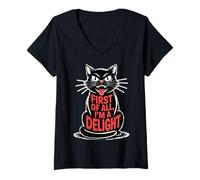 Mujer First of All I'm a Delight Growl Funny Black Cat Lover Women Camiseta Cuello V