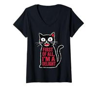 Mujer First of All I'm a Delight Hiss Black Funny Cat Lover Women Camiseta Cuello V