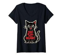 Mujer First of All I'm a Delight Roaring Black Cat Lover Funny Camiseta Cuello V