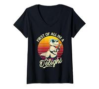 Mujer First of All I'm A Delight Sarcastic Vintage T-Rex Dinosaur Camiseta Cuello V