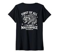 Mujer First of All Im God Masterpiece Funny Raccoon Ephesians 2:10 Camiseta Cuello V