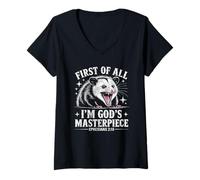 Mujer First of All Im God Masterpiece Possum Opossum Ephesian 2:10 Camiseta Cuello V
