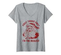Mujer First Things First I'm The Realest Vintage Santa Christmas Camiseta Cuello V