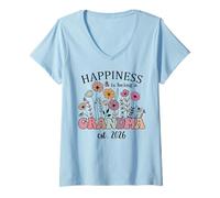 Mujer First Time Grandma 2026 Nana Happiness is Being a Grandma Camiseta Cuello V