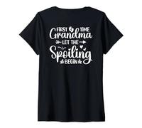 Mujer First Time Grandma Let The Spoiling Begin (en la Parte Trasera) Camiseta Cuello V