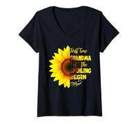 Mujer First Time Grandma Let The Spoiling Begin Girasol Floral Camiseta Cuello V
