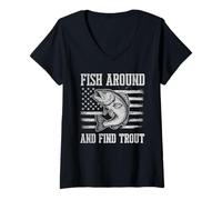 Mujer Fish Around and Find Trout Vintage Fishing Camiseta Cuello V