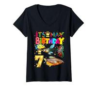 Mujer Fish Birthday Boy Party Animal 7º cumpleaños Camiseta Cuello V