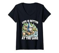 Mujer Fisher Gnome For Fishing Grandpa Life Is Better At The Lake Camiseta Cuello V