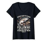 Mujer Fishers of Men Christian Mark 1:17 Versículo de la Biblia Camiseta Cuello V