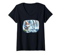 Mujer Fishing Dad Fisher Gnome With Landing Net For Fishing Lover Camiseta Cuello V