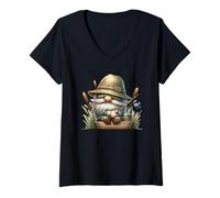 Mujer Fishing Grandpa GNOME with Fishing Rod For Best Fisherman Camiseta Cuello V