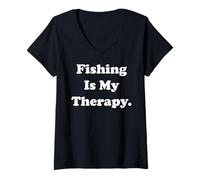 Mujer Fishing Is My Therapy Outdoor Lifestyle Passion Camiseta Cuello V