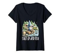 Mujer Fishing Scene Gnome Nature Graphic For Men Shut Up And Fish Camiseta Cuello V
