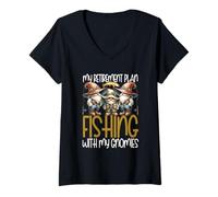Mujer Fishing with My Gnomies Retirement Fishing Grandpa Life Camiseta Cuello V