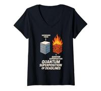 Mujer Física cuántica Meme Schrödinger Principio de incertidumbre del Gato Camiseta Cuello V