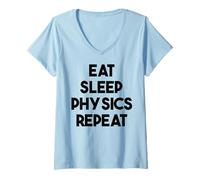 Mujer Física Divertida - Comer Dormir Física Repite Camiseta Cuello V