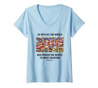 Mujer Flags of The World - Christian Faith Gospel Mark 16:15 Camiseta Cuello V