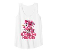 Mujer Flamazing Marsha Pink Flamingo Tropical Beach Scene Mujer Camiseta sin Mangas