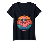 Mujer Flamenco retro con gafas de sol estilo flamenco vintage Camiseta Cuello V