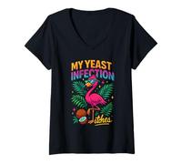 Mujer Flamenco Tropical Divertido picazón Broma de Verano Humor Camiseta Cuello V