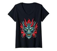 Mujer Flaming Dragon Head Epic Fantasy Fire Art Hombres Mujeres Niños Camiseta Cuello V