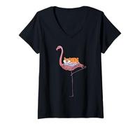 Mujer Flamingo and Shiba Inu Camiseta Cuello V