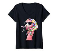 Mujer Flamingo Animal Granny Square Crochet Yarn Crochet Lover Camiseta Cuello V