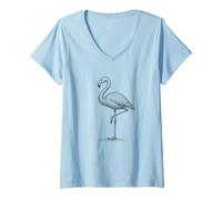 Mujer Flamingo Bosquejo Abstracto Pájaro Arte Garabatos ArtMinimalista Camiseta Cuello V