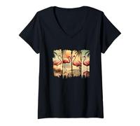 Mujer Flamingo Tropical Sunset Beach Scene Obra De Arte Camiseta Cuello V