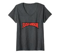 Mujer Flash Gordon Classic Texto Rojo Logo Cómic Camiseta Cuello V