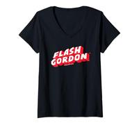 Mujer Flash Gordon Flash Effect Retro Comic Texto Logo Camiseta Cuello V