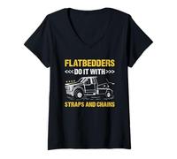 Mujer Flatbedders lo Hacen con Correas y Cadenas Operador de grúa Camiseta Cuello V