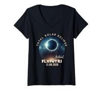 Mujer Flateyri, Islandia Eclipse Solar Total 2026 Camiseta Cuello V